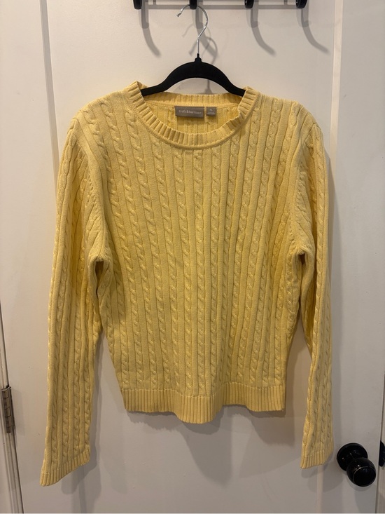 croft & barrow Sweaters - Butter Yellow Cable-Knit Crewneck Sweater